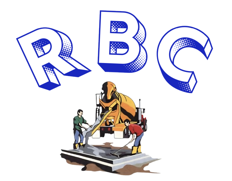 Reyes Brothers Construction logo: RBC above two workers pouring concrete
